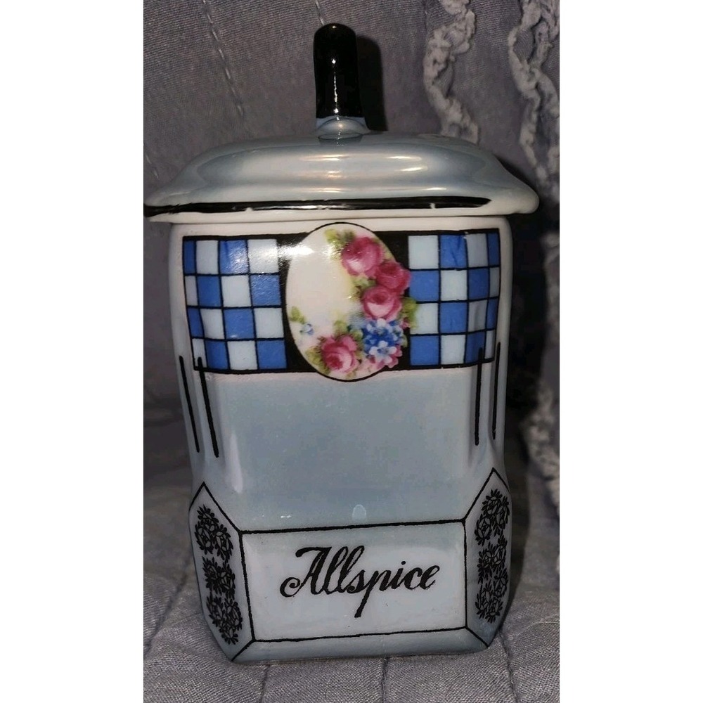 Vtg Victoria China Czechoslovakia Blue Lusterware All Spice Canister Art Deco Gr